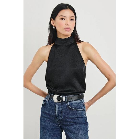 Rails Leah Halter Top in Black Crinkle Satin 924-651C Medium M NEW NWT - Picture 1 of 5